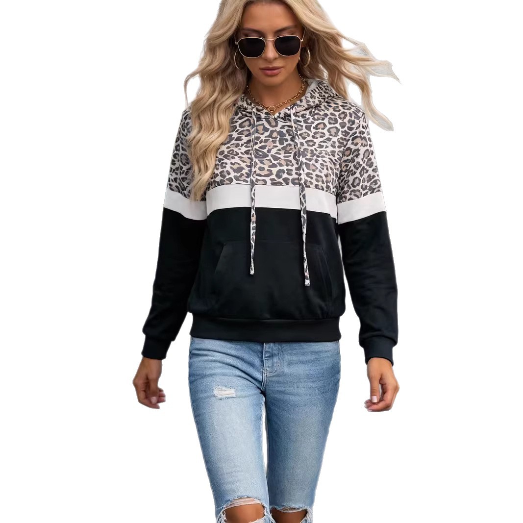Leopard Print Long Sleeve Hooded Sweatshirt Autumn Winter New Women's Clothing_ecoleips.com