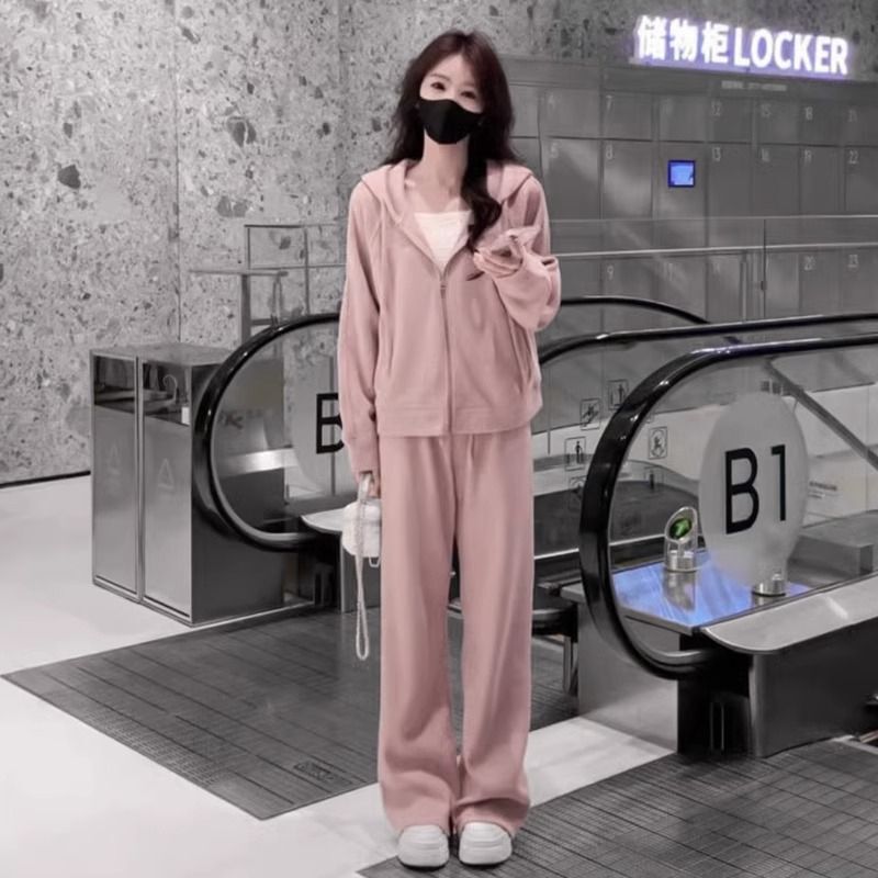 韩版2025新款时尚休闲运动套装女春秋季开衫卫衣长裤高级感两件套|undefined
