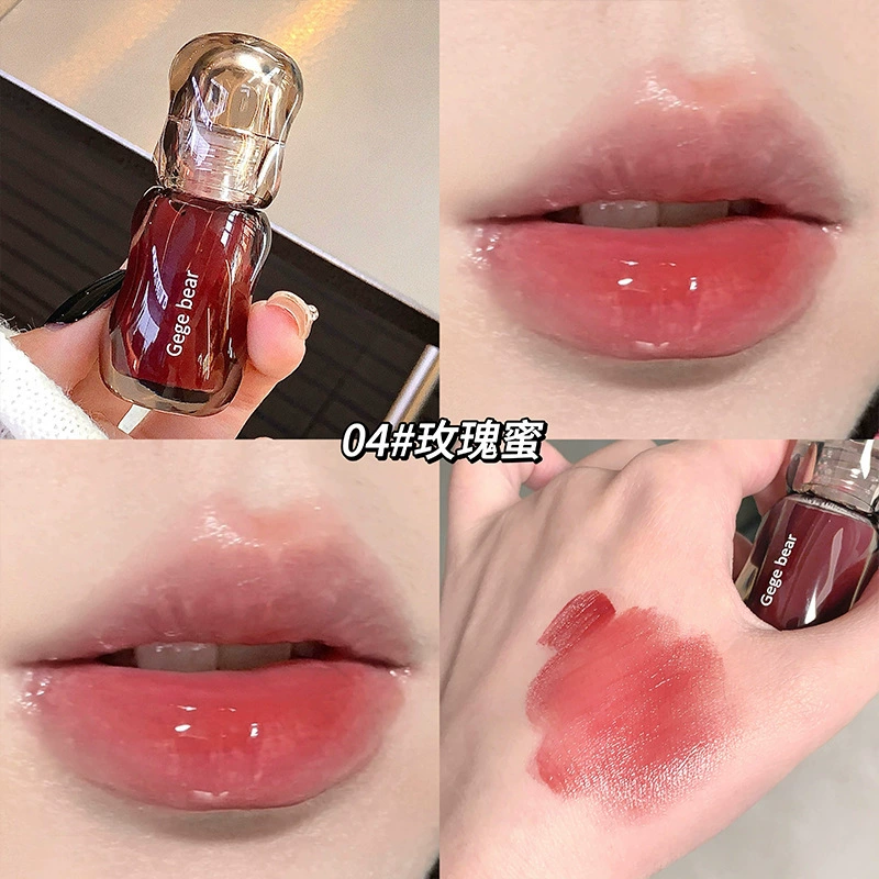 Игрушечный меховой медведь Геге? (Gege bear) Ледяной ведро, бальзам для губ, блеск для губ для студентов, с маленькими медведями, интенсивное увлажнение, зеркальный эффект, эффект пухлых губ
