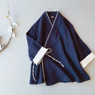 Taiji Clothing Women's Spring and Autumn Ancient Style Improved Hanfu Lace-Up Cotton Linen Slant V-neck Top plus size Cardigan Zen Tea Clothing