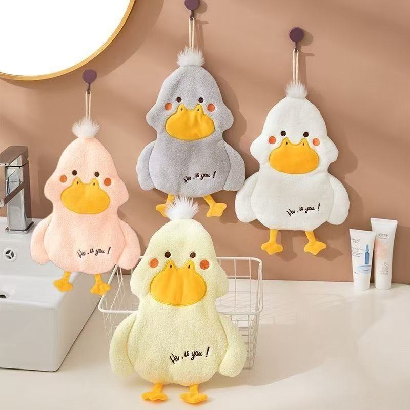 Cute Hanging Hand Towel Cartoon Little Yellow Duck Children's Double-Layer Absorbent Quick-Drying Kitchen Bathroom Hand Towel