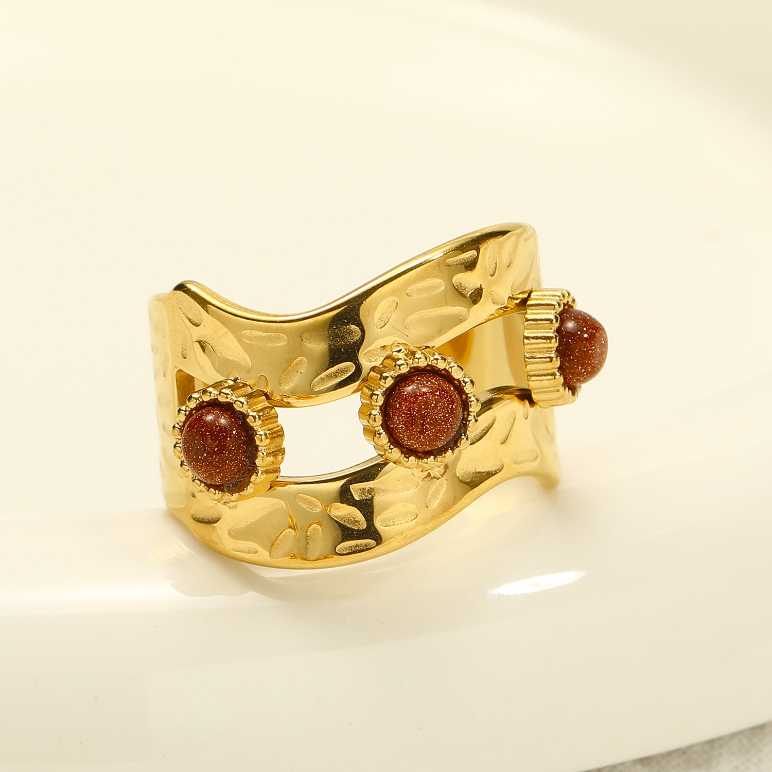 12g Weight Real Gold Plated Plating Material Open Rings Classification Adjustable Ring Size 1 Piece Quantity Casual, Daily Occasion 304 Stainless Steel Material Geometric, Color Block Pattern Women's Gender Vintage Style Style Waterproof Non Tarnish, Plating Craft Real Gold Plated Geometric Color Block 304 Stainless Steel Vintage Style Waterproof Non Tarnish Open Rings 14