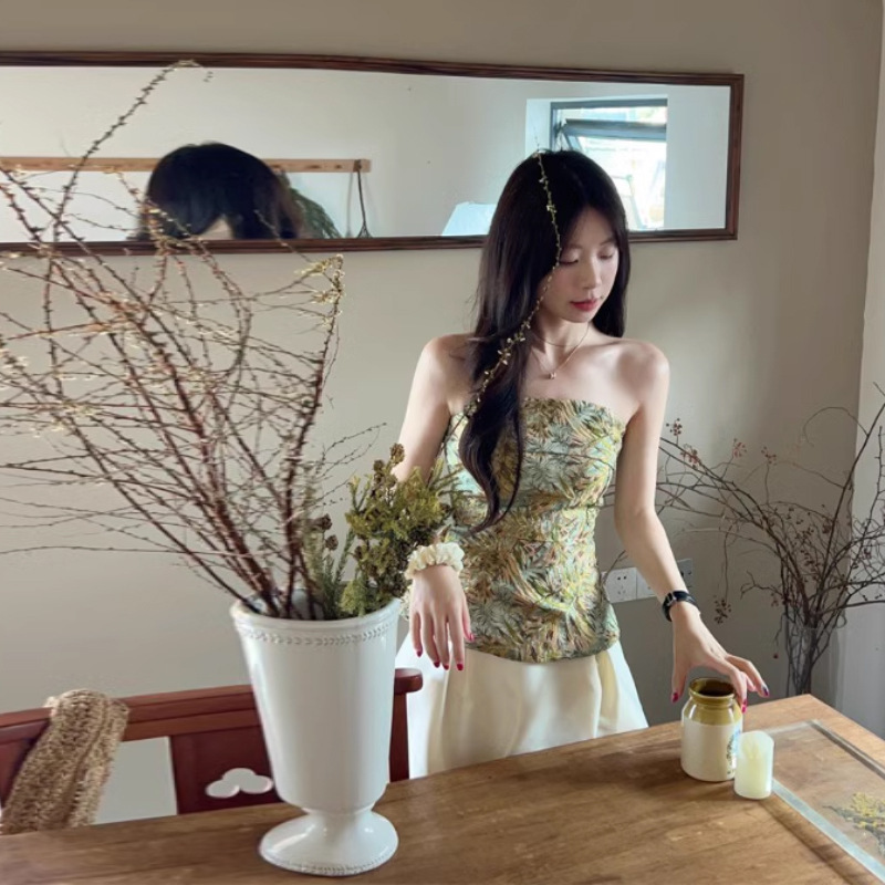 New Chinese Style National Style Tube Top Camisole Women's Summer Outer Wear High-End One-Shoulder Embroidered Sexy Sleeveless Top