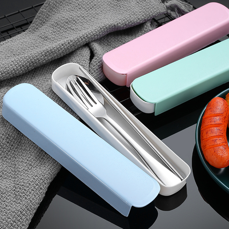 Stainless steel portable tableware set chopsticks spoon fork three-piece set supermarket event gift student outdoor set