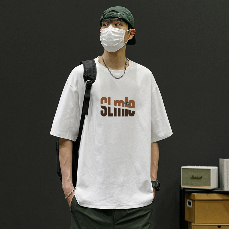 Мужская футболка с короткими рукавами в американском стиле ретро, ​​летняя популярная модная брендовая футболка с буквенным принтом из тонкого ледяного шелка с половиной рукава