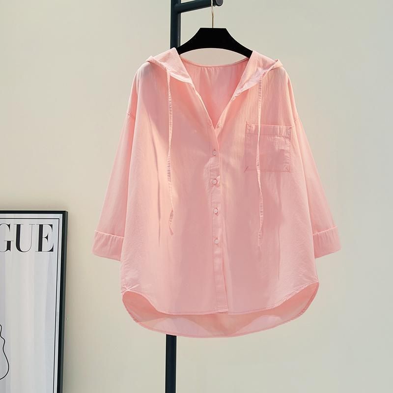 Pink Hooded Shirt Thin Jacket for Women 2026 Spring/Summer New Style Single Pocket Casual Sun Protection Cardigan Shirt Cross-Border