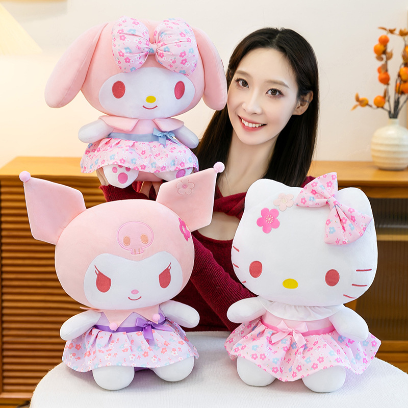 Peach Blossom Series Kt Cat Plush Toy My Melody Doll Kuromi Couple Stuffed Doll Birthday Gift