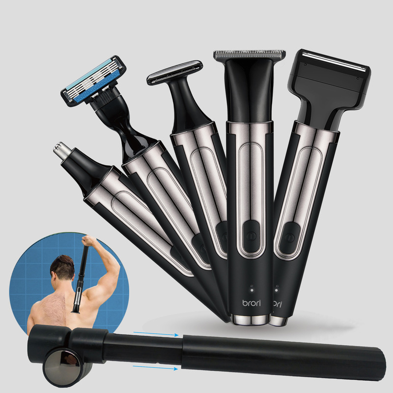 5-in-1 Men's Shaving and Grooming Set: Back Shaver, Foldable Telescopic Handle Razor, Nose Hair Trimmer