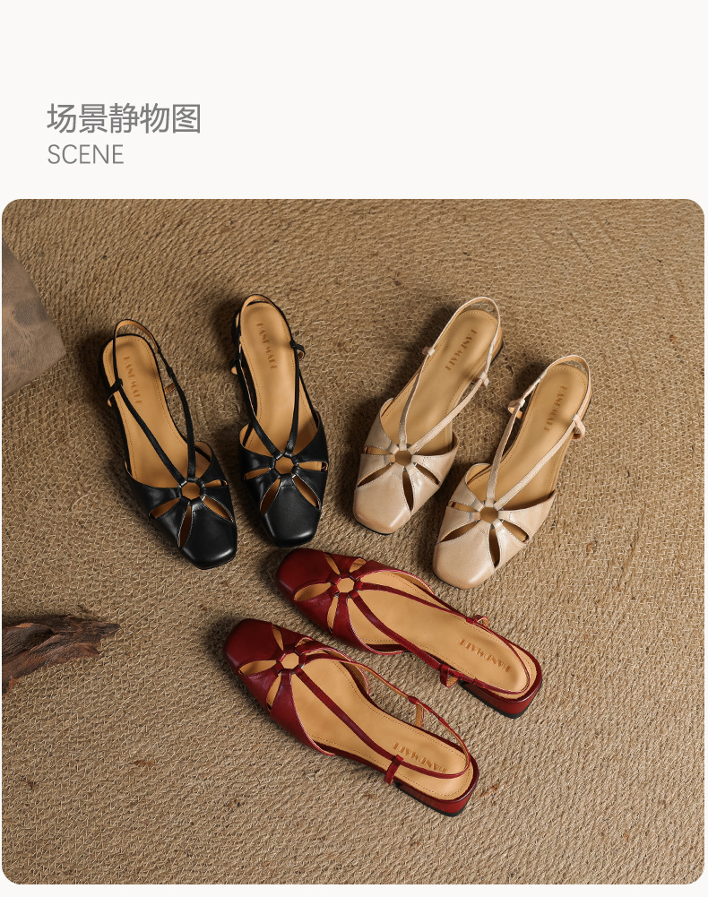 Sandal nữ quai ngang mũi nhọn phong cách vintage, gót thấp 3 cm — đen chi tiết 25