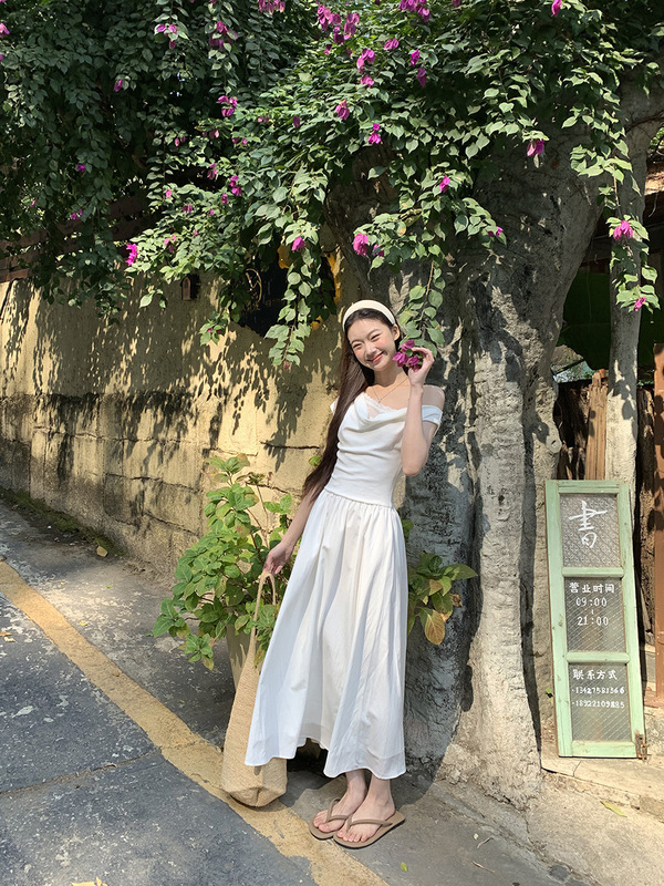 白色连衣裙女夏季2025新款气质法式蕾丝显瘦中长裙高级感设计裙子|undefined