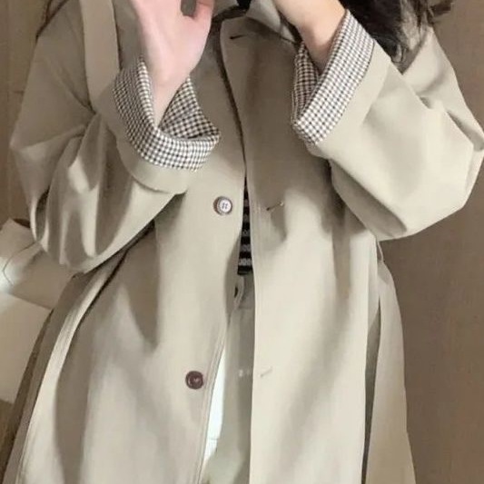 Windbreaker Jacket Women's Khaki Mid-Length 2025 New Spring and Autum Korean Style Small Early Autum British Style