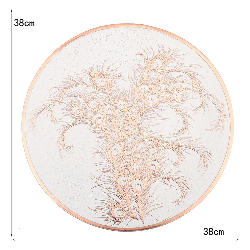 Colchonetes de PVC redondas francesas plumas de pavón creativas almohadillas de aislamiento térmico de alta calidad almohadillas de aislamiento térmico de restaurante de lujo ligero