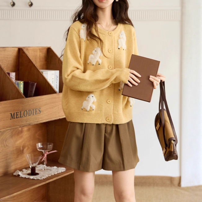 Knitted Cardigan Women's 2025 Autumn New Lamb Velvet Two Colors Available Loose Gentle Sweater