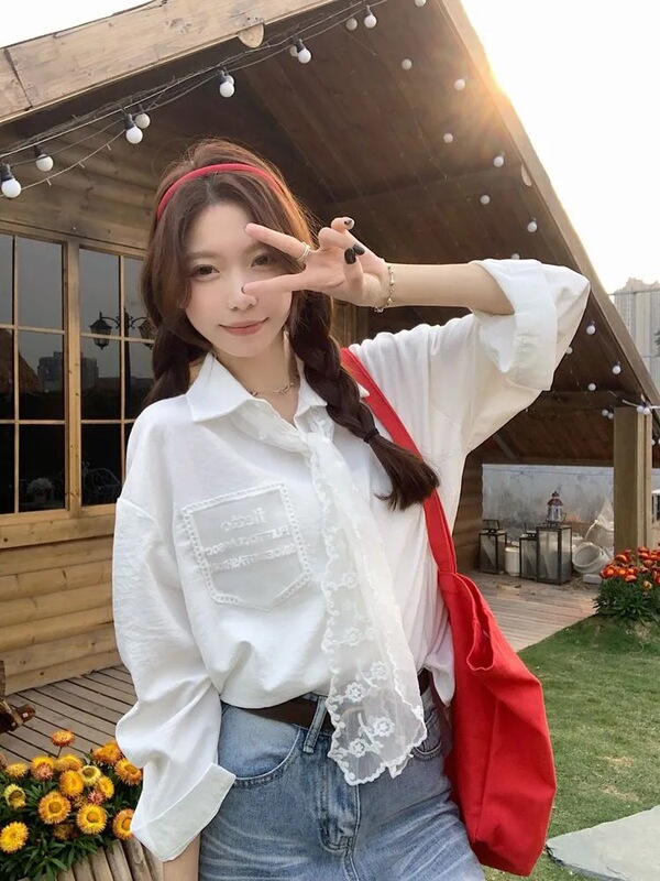 High Quality Fabric Top Silk Scarf Elegant Lace Tie Long Sleeve White Shirt Design Sense Shirt Cardigan Top