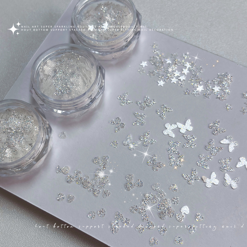 Nail art accessories: sparkling diamond star sequins, pentagram glitter, trendy Instagram-style super fairy heart and butterfly press-on nail patches Nail art accessories: sparkling diamond star sequins, pentagram glitter, trendy Instagram-style super fairy heart and butterfly press-on nail patches