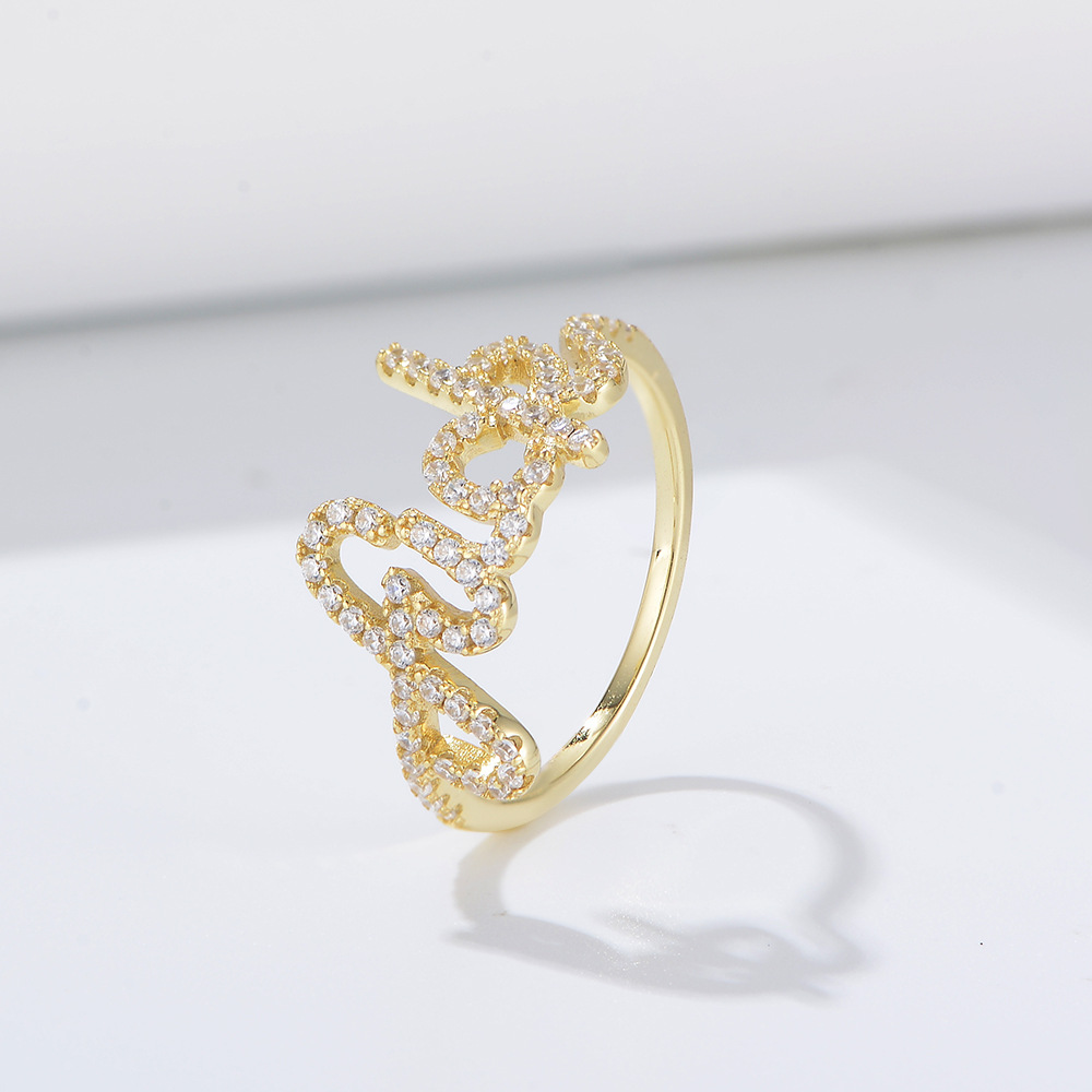 6g Weight 0.03µm Gold Plating Thickness Electroplating Gold Plating Process 925 Sterling Silver Zircon Letter Rings
