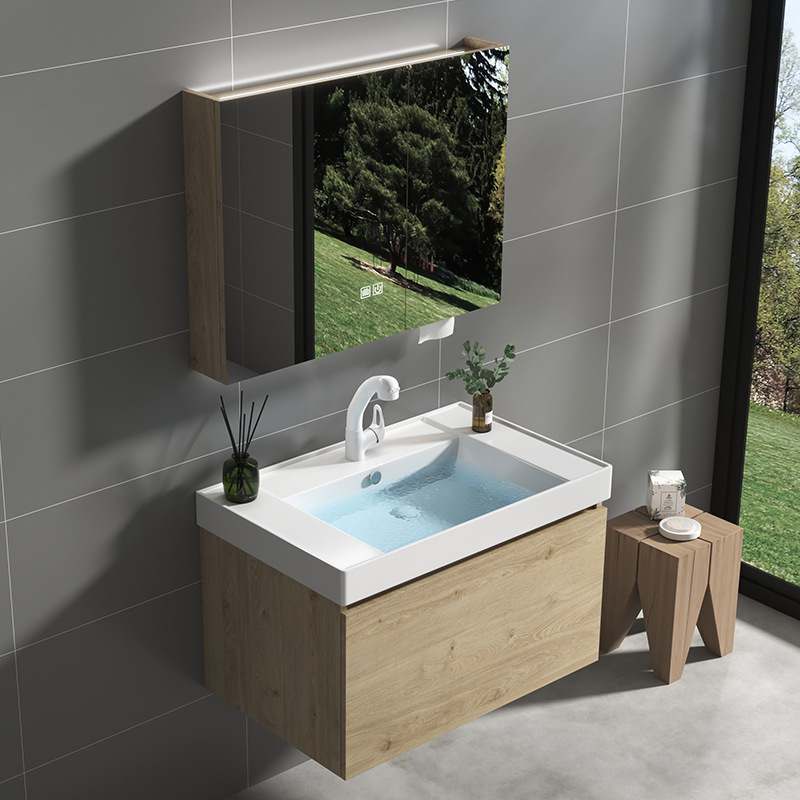 Log Style Customizable Bathroom Cabinet Set Bathroom Acrylic Integrated Basin Letter Drawer Multi-Function Paper Towel Mouth