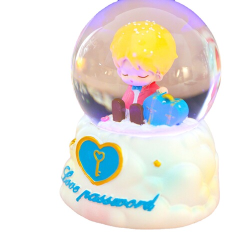 Cartoon Couple Glowing Snowflake Crystal Ball Music Box Creative Home Decor Gift for Boyfriend and Girlfriend, Birthday Present for Students