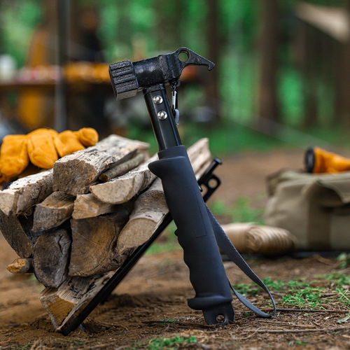 Outdoor Campsite Hammer Multi-functional Soft Rubber Handle Iron Hammer Tent Pavilion Windproof Camp Stake Hammer Nail Puller