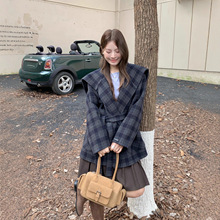 2025新款双面羊绒羊毛大衣女格子学院风气质通勤韩系小个子外套女