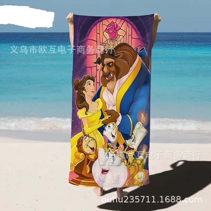 TEMU New Mermaid Princess Printed Beach Towel Children's Bath Towel Absorbent Quick-drying Beach Blanket Lightweight Bath Towel