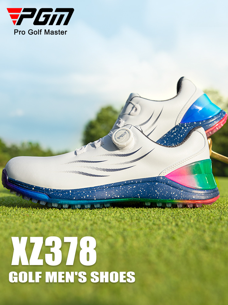 Giày golf PGM nam chống thấm nước, đế đinh dẻo, núm vặn tiện lợi — XZ378-Star Color White [Chống thấm nước/chống trượt bên/Núm và dây giày]