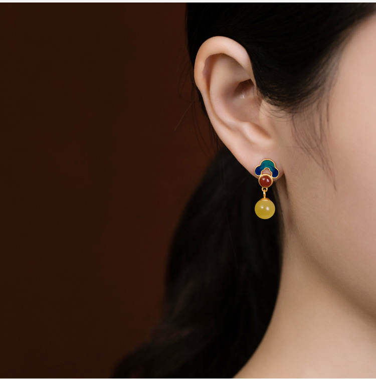 Mặt dây chuyền bạc S925 mạ vàng hình lá cỏ bốn lá may mắn phong cách quốc triều — Mặt Dây chuyền đơn (không có dây chuyền) chi tiết 7