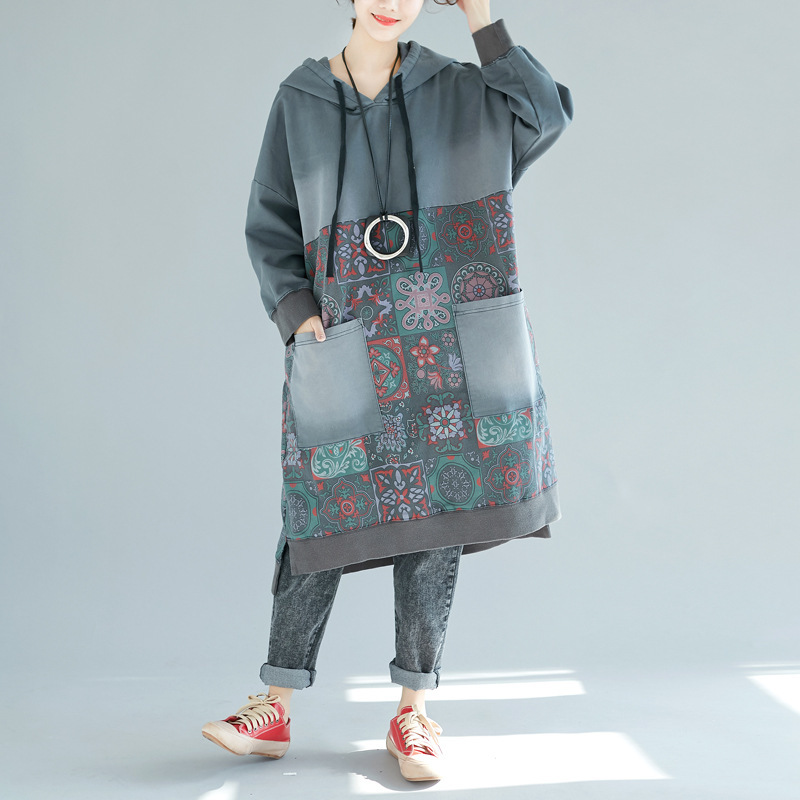 Sudadera con Capucha de Longitud Media Estampada Nueva Colección 2025, Talla Grande, Estilo Casual Lavado y Desgastado, Wanderings