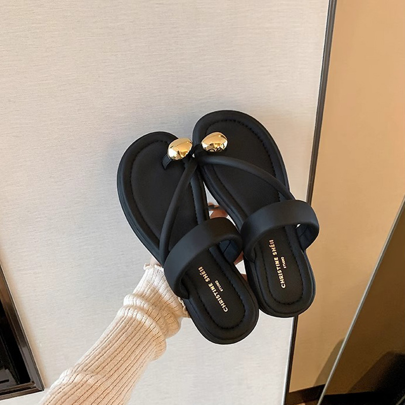 Su Yinyin, el mismo nuevo estilo de burbujas pequeñas cuentas de oro ~ Zapatillas de ocio de playa de suela gruesa con dedos de los pies, sandalias de mujer, uso de verano