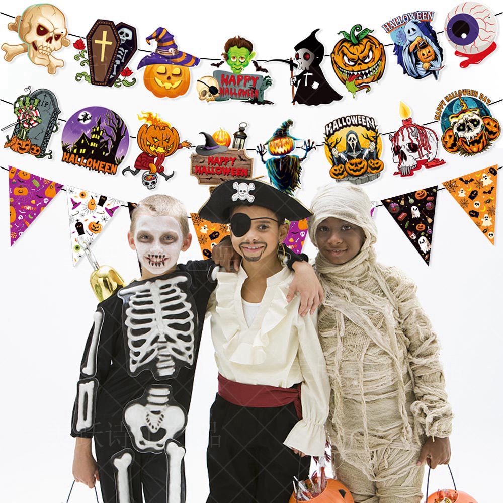 Transfronterizo nuevo Partido de Halloween decoración banner espiral adornos fantasma Festival supermercado calabaza tirar de la bandera flor