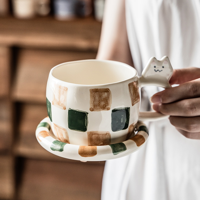 Caricatura pintada a mano tazas y platos set restaurante tazas de café de la tarde té platos dulces platos caseros tazas de desayuno platos al por mayor