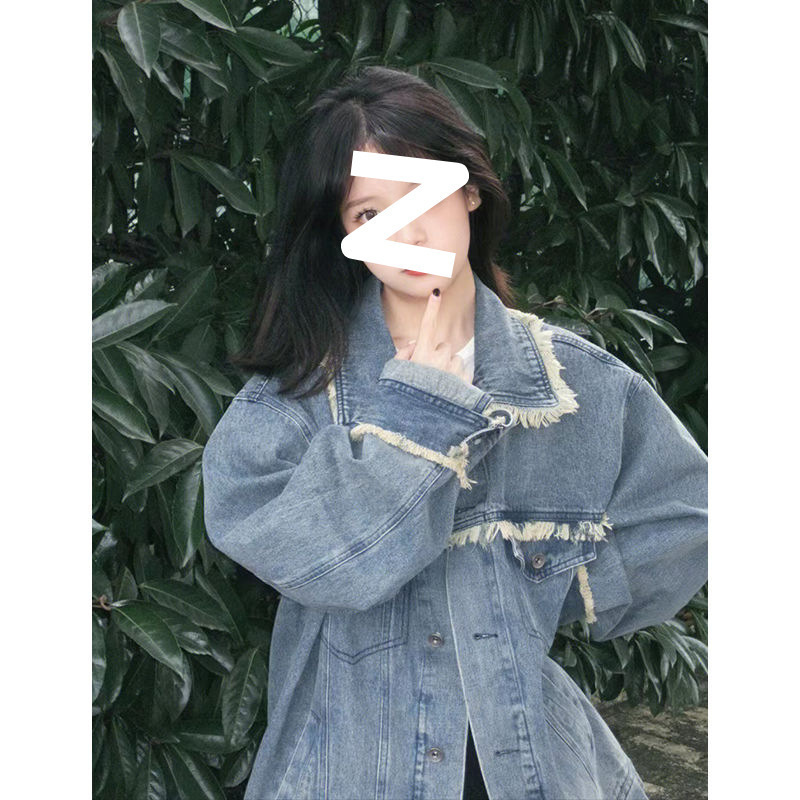 American Retro Frayed Denim Jacket for Women, Spring and Autumn 2025 New Plus-Size High Street Jacket Trendy Ins
