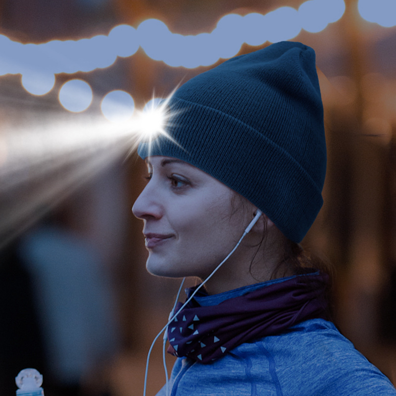 Gorro navideño con luz LED para ciclismo, pesca nocturna y correr, gorro de punto con iluminación luminosa para exteriores.