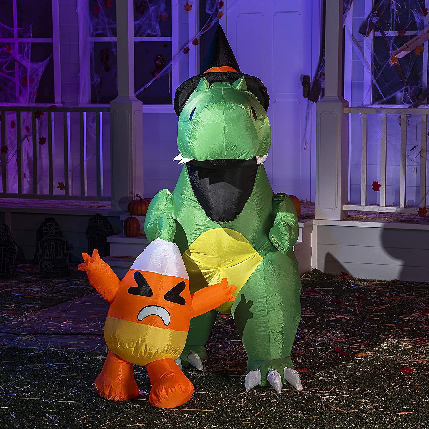 1,8 m de Halloween inflable dinosaurio de pesca dulces de maíz inflable patio escena decoración incorporada luz LED