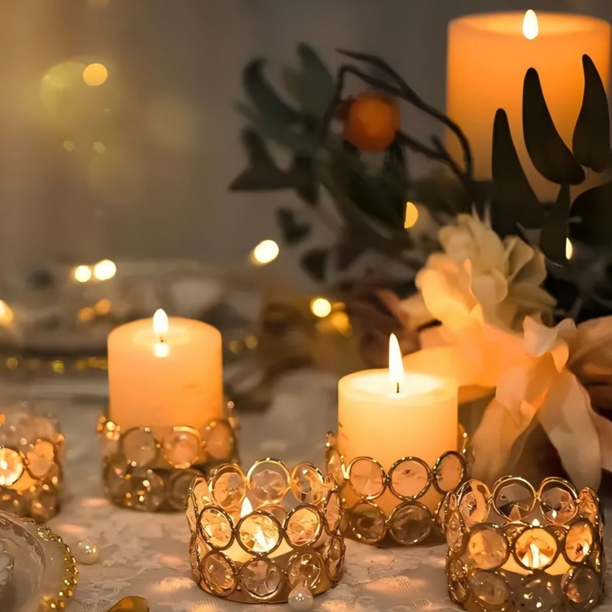 Candelabro de hierro forjado con copa de vidrio hueca, decoración elegante para bodas y Navidad