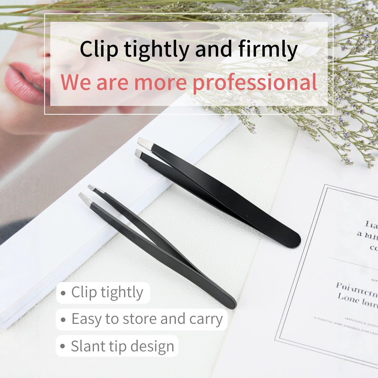 Wholesale Stainless Steel 430 Eyebrow Tweezers with 96 Openings, Slanted Flat Tip, Slanted Blade-Shaped Eyebrow Pliers, Beauty and Personal Care Tools