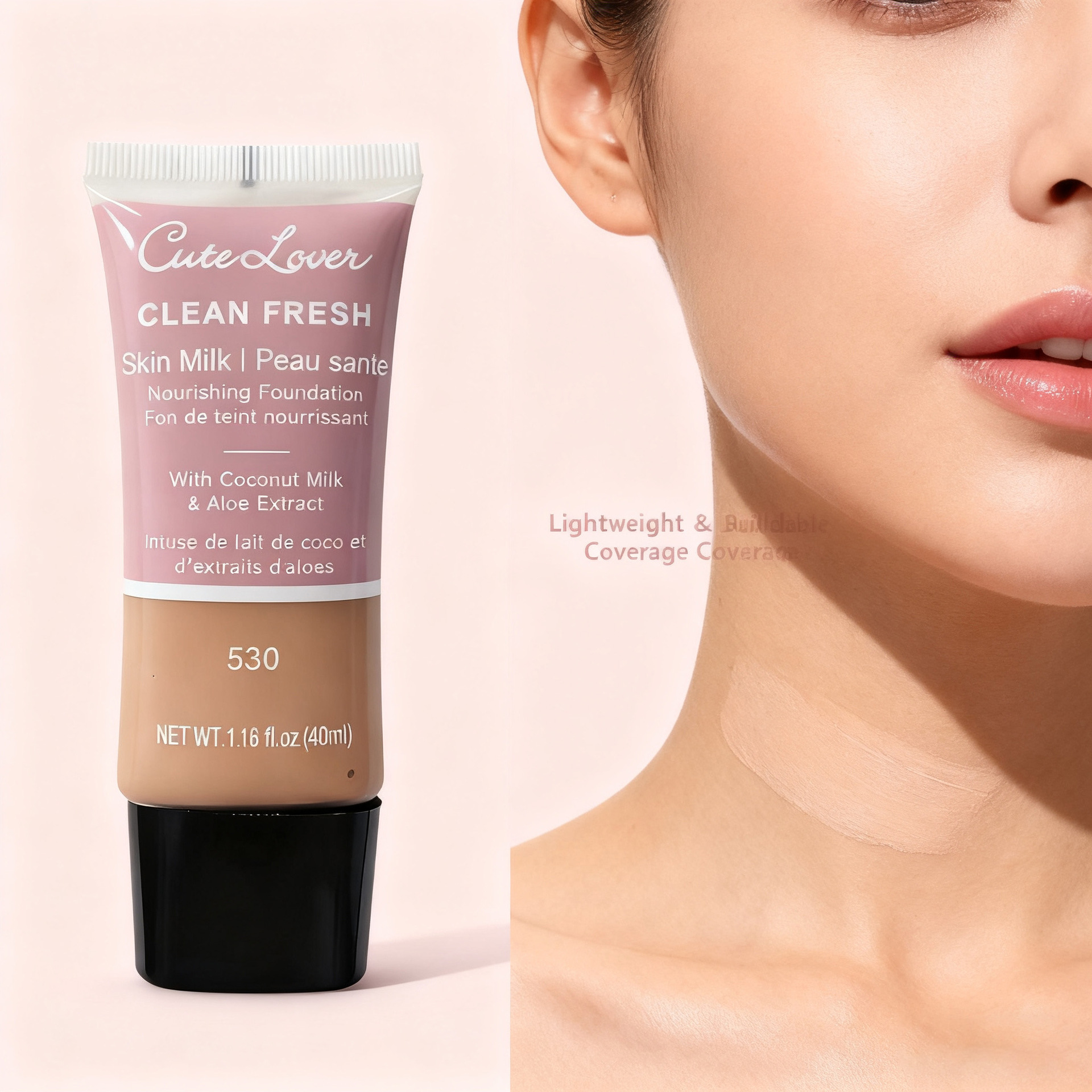 CUTELOVE Base de maquillaje ligero de color natural, suave, humectante, brillante, mate, transparente y brillante.