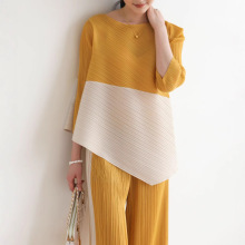 专柜品质三宅高端褶皱夏季时尚舒适宽松显瘦不规则上衣T恤九分裤