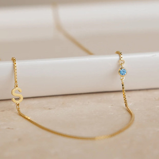 Private Design French-Style English Letter Birthstone 14K Gold Titanium Steel Necklace for Women, Custom-Made Personal Customization
