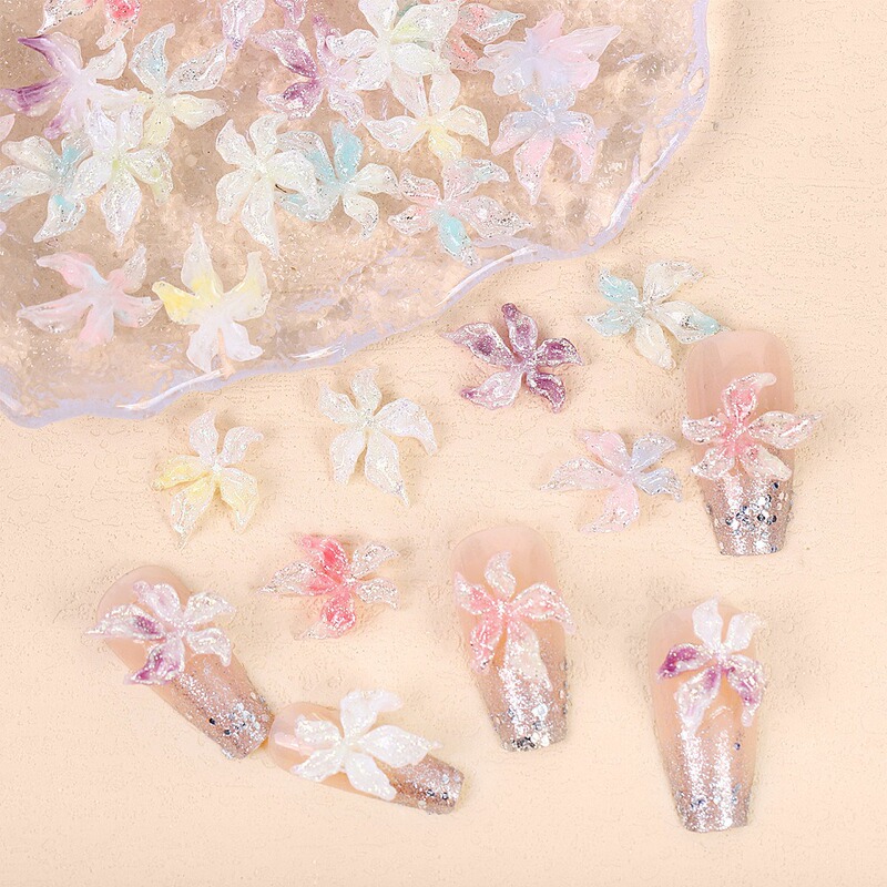 Fine Flash Ice Sculpture Lily Nail Art Jewelry Luminous Soft Flower Five-petal Flower Nail Art Decoration DIY Mobile Phone Shell Jewelry Accessories