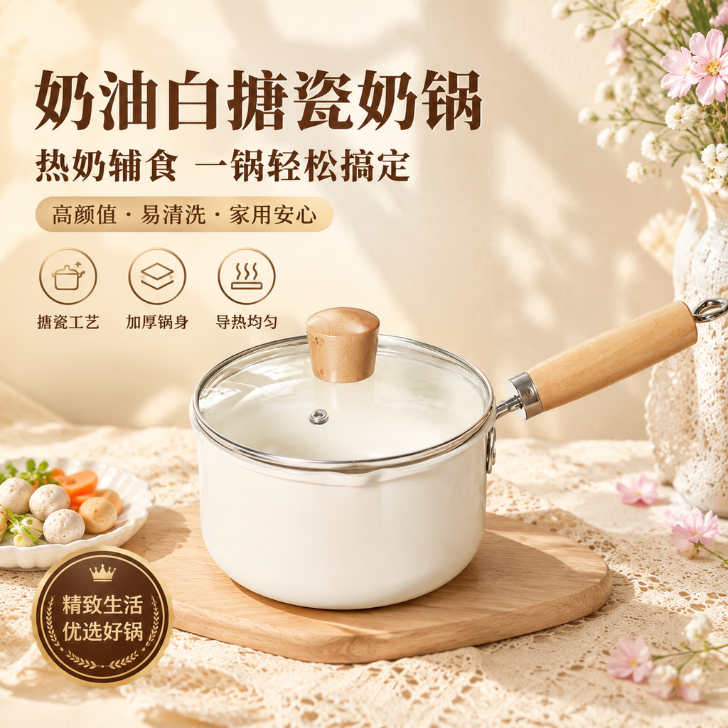 Ceramic saucepan for home use, non-stick, suitable for single servings, instant noodles, soup, baby food, and cooking