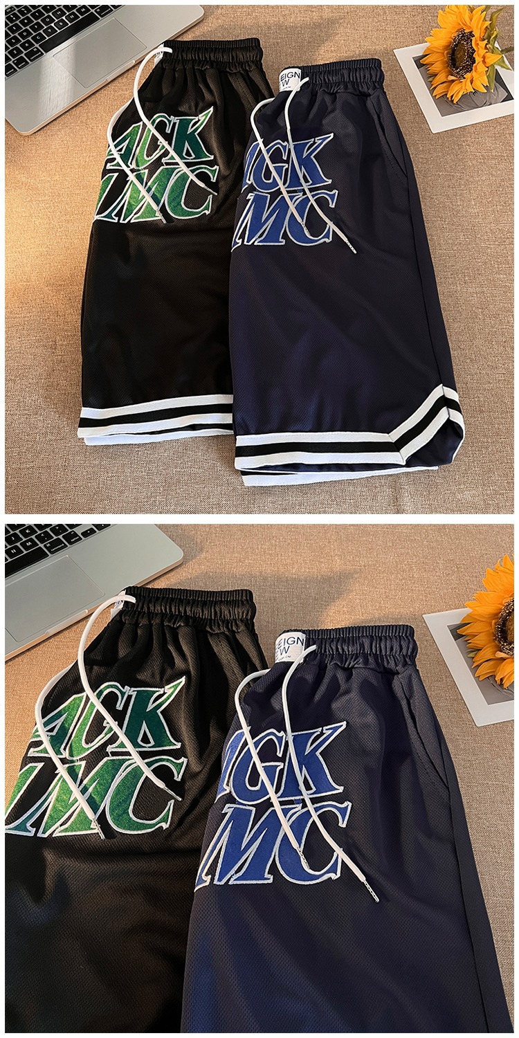 American-style Basketball Embroidered Streetwear Summer Loose-fit Casual Mid-length Sports Shorts Men And Women,_viptrois.com