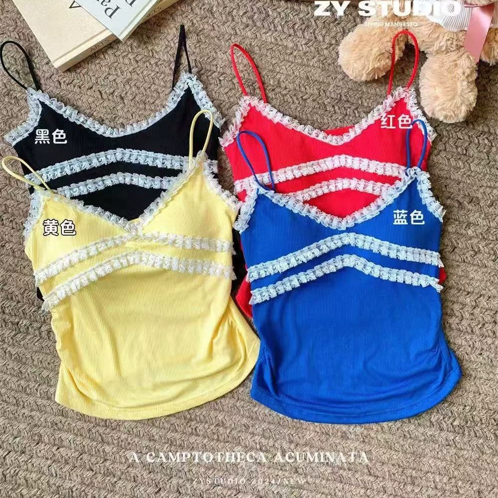 Сладкий V-образный воротник с кружевной спиной