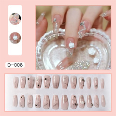 Ice-through mountain camellia, wearing long-line drills, gentle white false nail stickers, detachable nail art sets