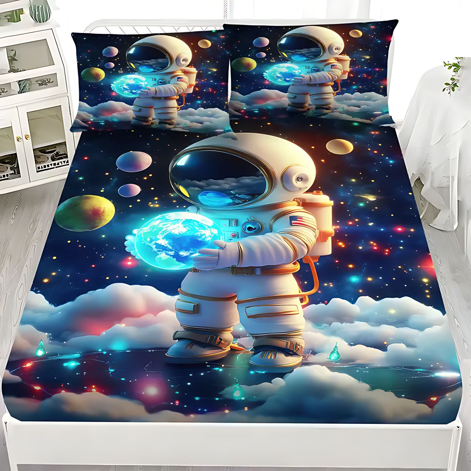 TEMU / JIT comercio exterior transfronterizo dibujos animados astronautas 3D impresión digital cama cama almohada kit para dibujar
