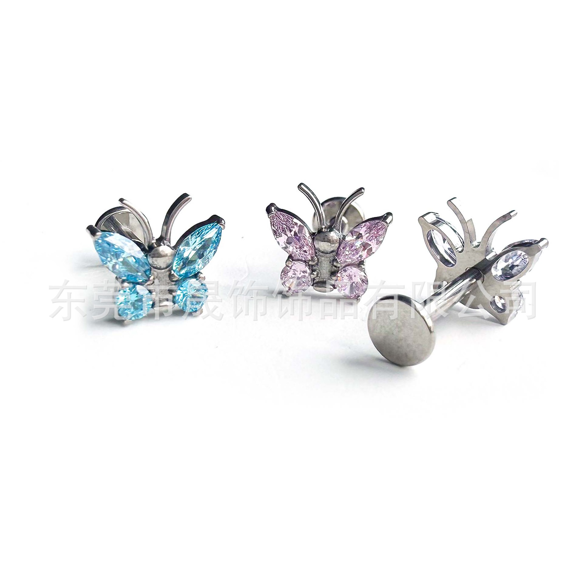 F136 Titanium 触角 Butterfly Cubic Zirconia Ear Stud Helix Cartilage Stud G23 Implant Grade Titanium Labret Stud 人体 Piercing Jewelry