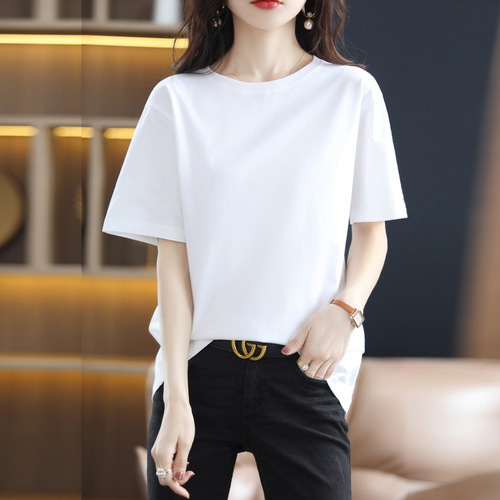 High-end Quality Women's Short Sleeve T-shirt 2025 Summer Plain Color Elegant Straight Shoulder Top