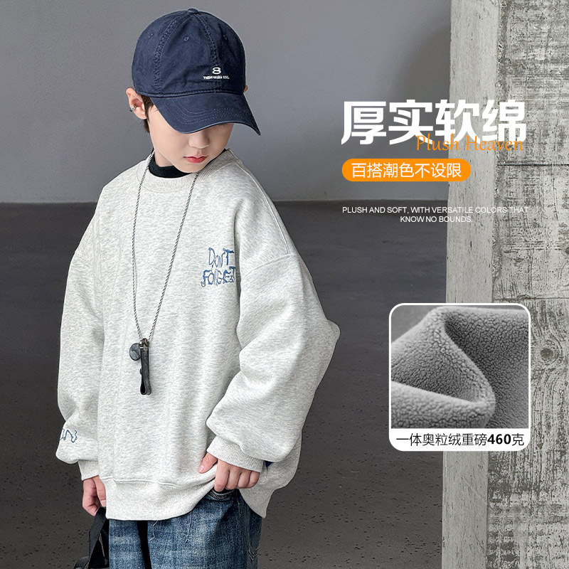 2025 New Niche Design Autumn/Winter Sweatshirt for Boys and Mid-Sizes, Fleece-Lined Warm Top