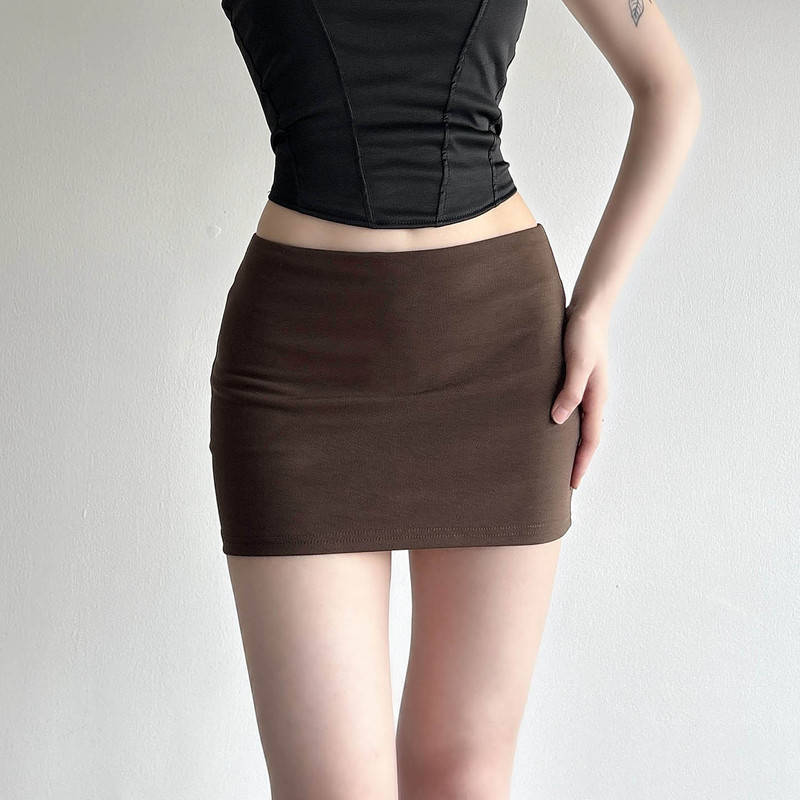 American-Style Spicy Girl Style Solid Color Basic One-Piece Low-Waist Short Skirt with Lining to Prevent Exposure, Slim Fit Hip-Hugging Skirt for Women American-Style Spicy Girl Style Solid Color Basic One-Piece Low-Waist Short Skirt with Lining to Prevent Exposure, Slim Fit Hip-Hugging Skirt for Women