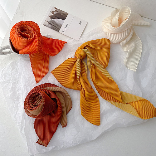  Korean Spring and Autumn New Solid Color Crepe Silk Scarf Women's Decorative Scarf Fashion Hairband Tie Bag Small Scarf Neck Protector